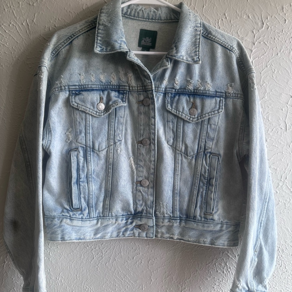 Wild Fable Light Blue Distressed Jean Jacket.100% Cotton